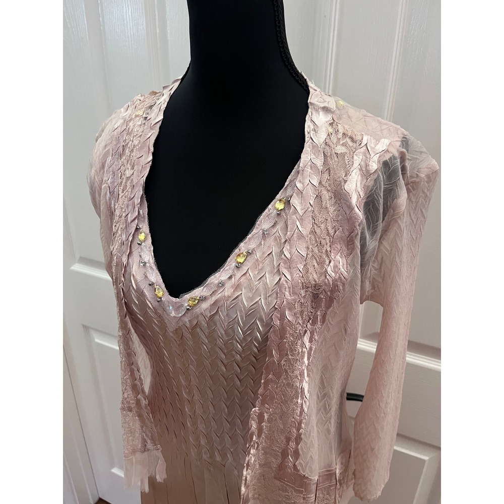 Komarov 2 Pc Dress Set Womens Medium Pink NWT Smocked Pleated Lace Formal Mother